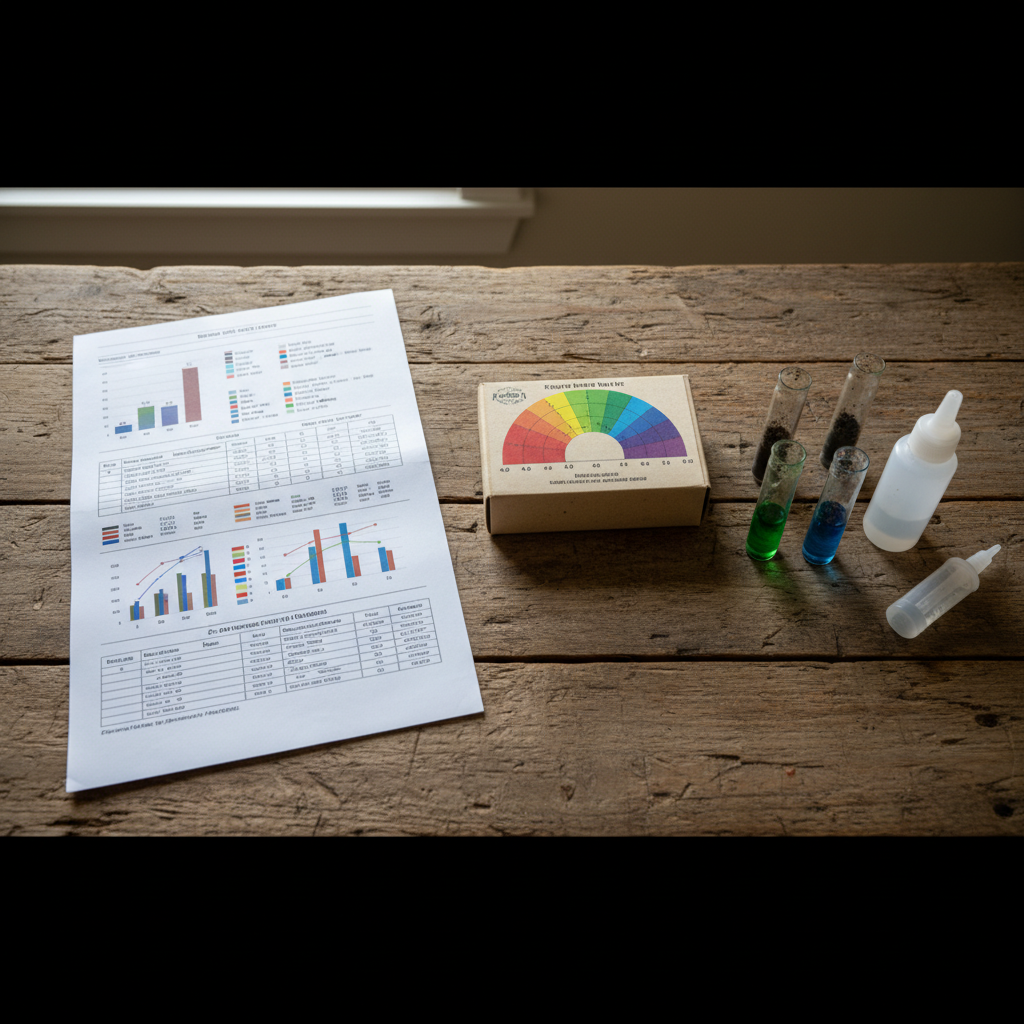 Side-by-side comparison of professional lab soil test results and home pH test kit results
